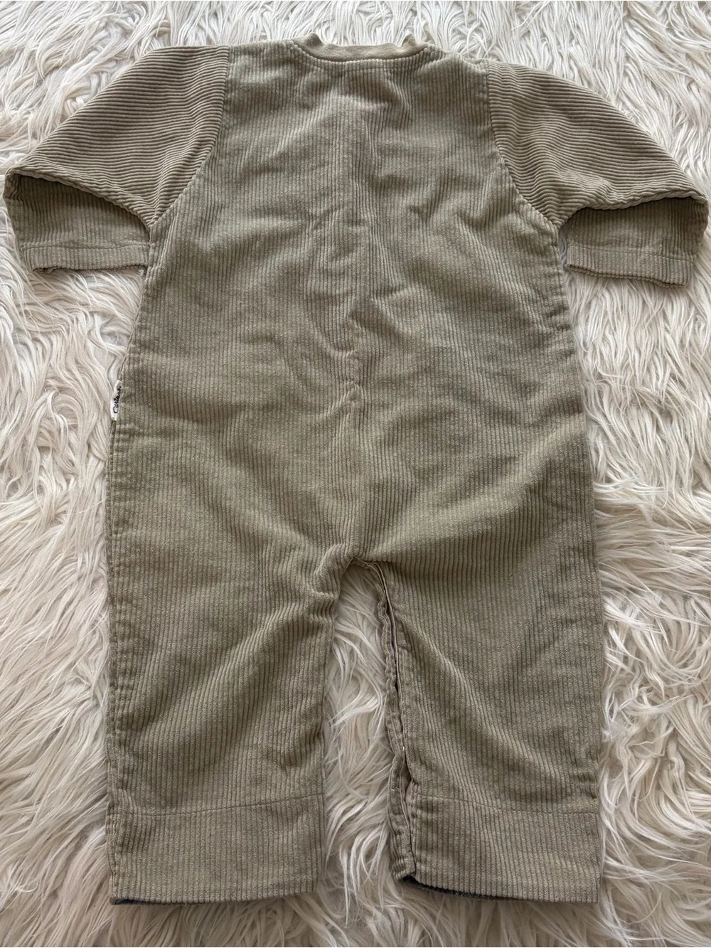 Vintage Carters Beige Corduroy Raccoon Embroidered Jumpsuit Baby 12-18 Months